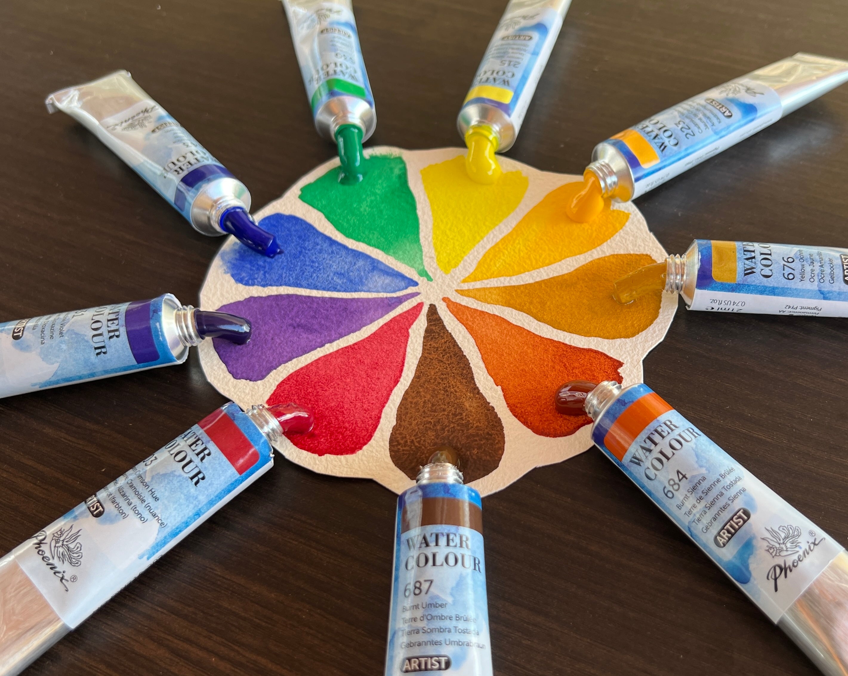 Phoenix Watercolor 9 Hues Paint Set – 21ml Artist Tubes – Artist Level Vibrant Pigments for Artists & Beginners