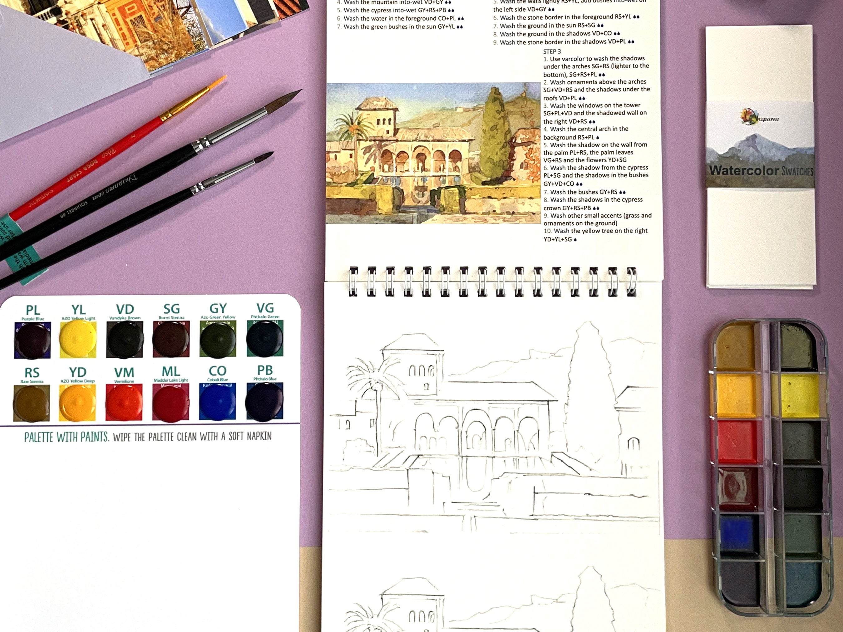 Insparea Watercolor Set Watercolour Trip to Italy, Painting Set for Adults, Paint Kit with Coloring Tutorial Workbook, Art Gift Beginner Sketchbook Wi